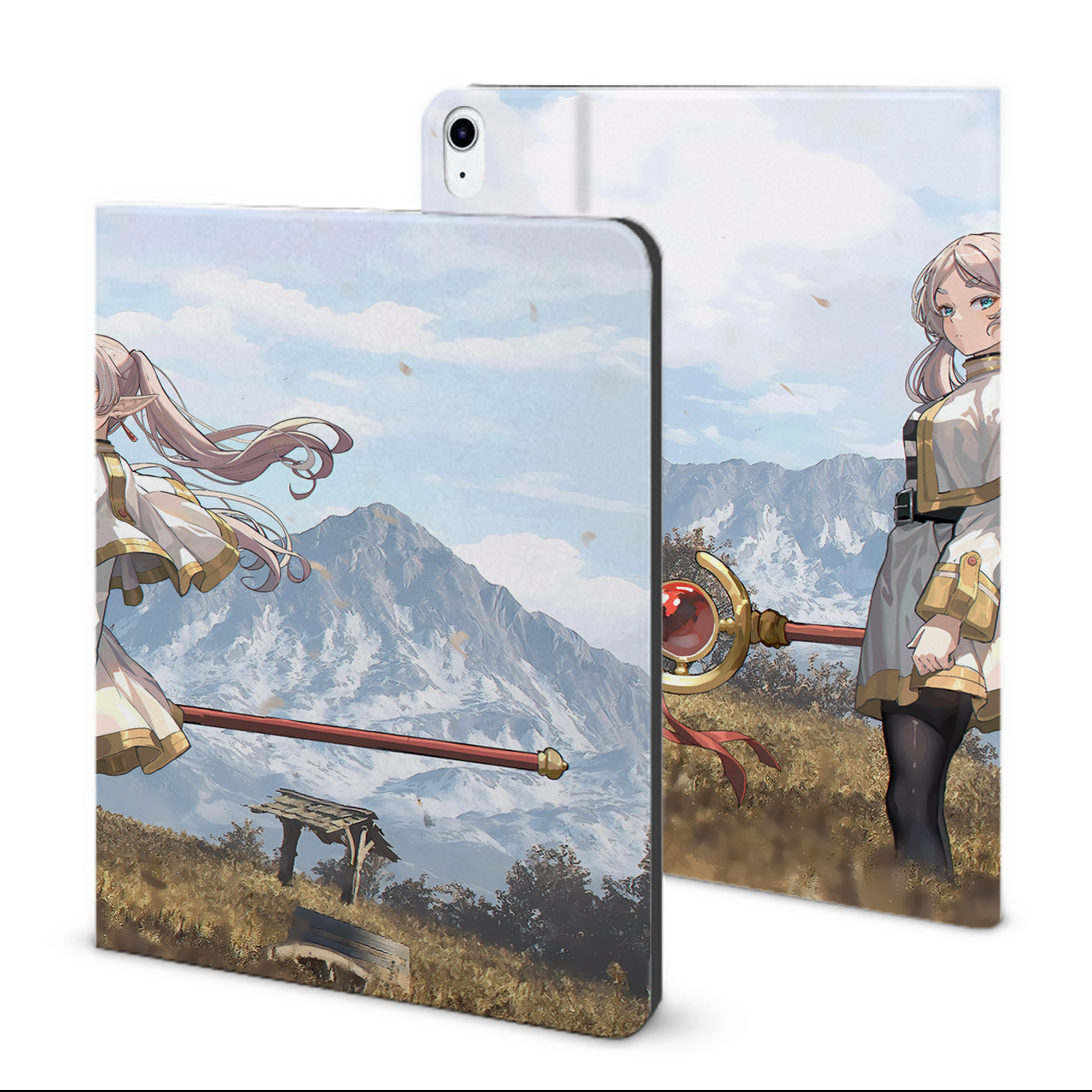 （画像用） 葬送のフリーレン Frieren IPad ケース ブック型 PUレザー TPU 耐衝撃 軽量 薄型 ペン収納なし 全面保護 IPad 各モデル対応